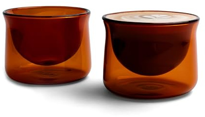 FLUR Latte Glasses (Set of 2) Perfect for Latte Art, Lattes, Cappuccinos & Flat Whites – Double-Walled Borosilicate Glass – Handmade, Lightweight & Durable – 7oz (Amber)