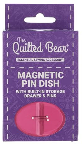The Quilted Bear Magnetische Nadelschale - Magnetisches Nadelkissen mit 25 Perlenkopf-Nähnadeln und praktischer Kunststoff-Nadelschublade für Nähnadeln und Nähzubehör (Rosa)