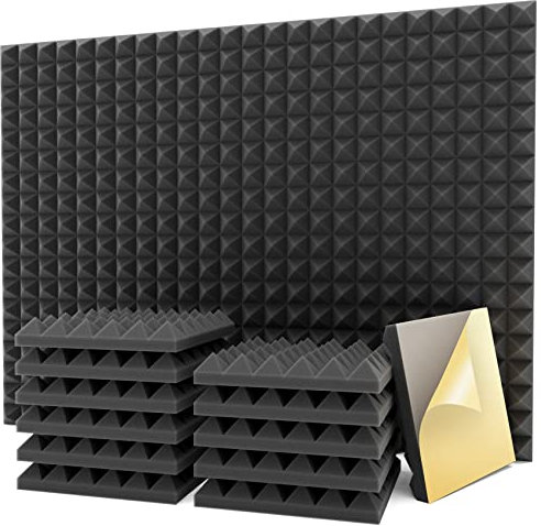 Akustikschaumstoff Selbstklebend 24 Stück, 5CM Pyramidenschaumstoff, Hochdichte 25㎏/㎥ Noppenschaumstoff, Schaumstoffplatte, Schalldämmung Schallabsorber für Tonstudio,Büro (24PC-5CM)