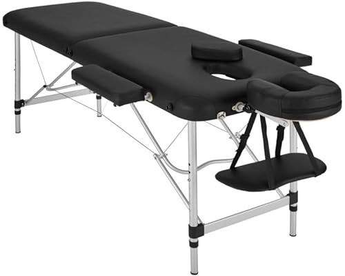 PLUS SANTE Table de Massage Pliante en Aluminium AVA Noir, Ivoire, Gris, Bleu, Rose, 60 ou 70cm, 2 Plans légère avec Sac de Transport et Accessoires (Noir, Largeur 70 cm)
