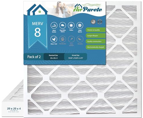 20 x 20 x 4 ugnsfilter | AirPurete AP-CF20204 | Faktisk storlek: 19,50 x 19,50 x 3,75 | MERV 8 | 2-pack