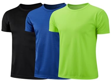 Moggemol Kids 3Pcs Rash Guard UPF 50+ UV Sun Protection T-Shirt Quick Dry Swimming Tops Running Sport Athletic Tees Black&Royal Blue&Fluorescent Green 14-16 Years