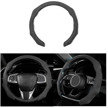 Mandark Car Steering Wheel Cover, Suede Sport Vehicle Steer Wheel Protector Fitting 15 Inch, Non-Slip Comfortable Automotive Interior Decoration Accessories, Universal for Most Cars (Black)