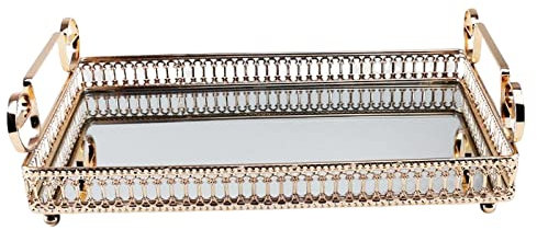 Milageto Piatto Decorativo Rettangolare con Vassoio Da Portata, Centrotavola, in Argento, con Specchio Argentato, Opzione 4 S, S