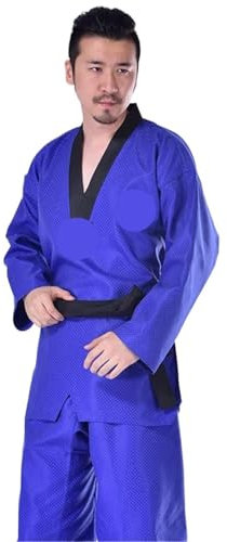 LSNNMU Judo-kostymer, Taekwondo-uniform, unisex, träningsdräkt, herrbälte, karate, judobok, damkläder, långärmad för träning (blå, 130 cm)
