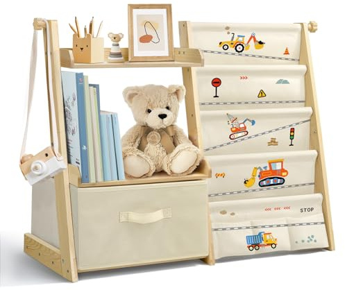 wooshwa Barns bokhylla och leksaksförvaring, Montessori barn bokhylla i trä