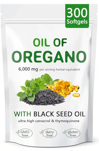 ARSYCHLL Aceite de orégano Resilia con aceite de semilla negra, cápsulas de orégano orgánico 2 en 1 para el apoyo inmunitario y el bienestar general, sin OMG ni gluten, 300 cápsulas blandas