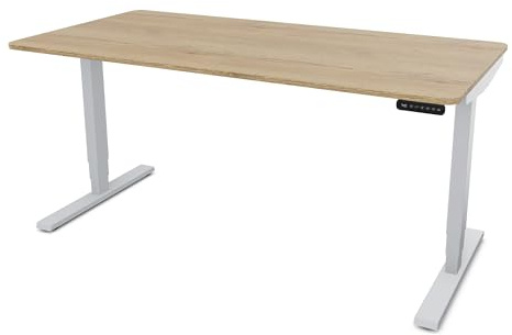 ASSMANN Elektrisch höhenverstellbarer Schreibtisch Y-Line Curved 180x80cm Eiche Natura Silber, TÜV-Zertifiziert, Memoryfunktion, 5 Jahre Herstellergarantie einfache Montage für Büro und Homeoffice