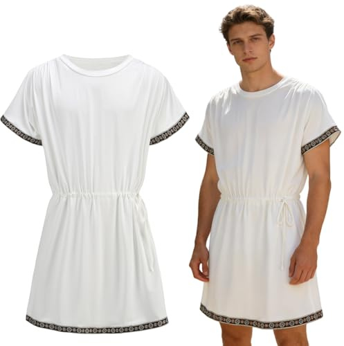 maxToonrain Costume romano da uomo, unisex, con coulisse, costume toga con tunica e accessori da dea greca, per feste in maschera (bianco, XL)