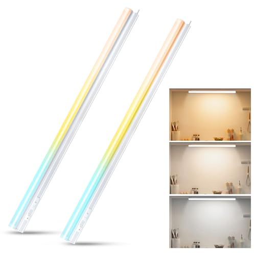 Aigostar LED Sottopensile Cucina con Interruttore 9W CCT 990LM Barra LED Sottopensile IP20 230V, 3000K/4000K/6500K, Adatto a cucina, armadio, scaffali. 572 * 34 * 23mm, 2 pcs