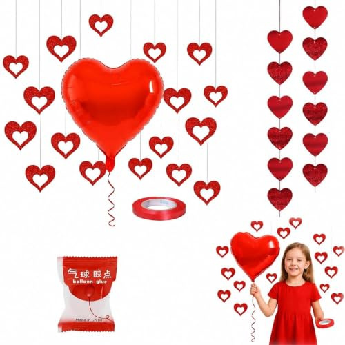 Palloncini San Valentino Decorazioni romantiche 72 Pezzi – Guirlanda Cuore Rosso 2 Metri + 18 Pollici, allestimento Elegante per Adulti, anniversari e Matrimoni