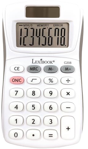 Lexibook, Calculatrice de Poche à 8 Chiffres, C208LXB | Fonctions de base et mémoire, Touches en silicone souple, Alimentation solaire et par pile, Jaune