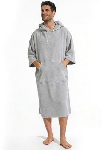 MOERAE Badponcho för damer & herrar, badhandduk med huva, förtjockad surfponcho, för strand, pool, hemma (Ljusgrå)