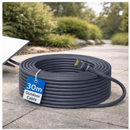 Kabel för Starlink Gen 3 30M från MMOBIEL – Väderbeständig PVC-kabel med Kopparkärna som Förlängningskabel för Lång Distans – Hållbar Utomhus Ersättningskabel för Starlink Gen 3 Väggfäste
