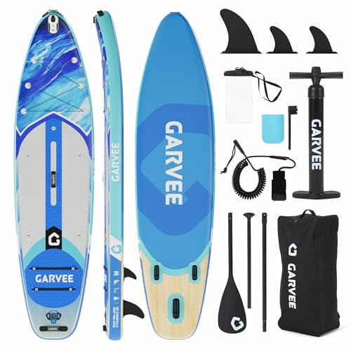 GarveeHome Premium SUP Board Set, Stand Up Paddling Board Gonfiabile, con supporto universale per fotocamera, accessori completi, pagaia regolabile, principianti, avanzati
