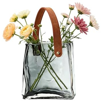 Glass Handbag Vase Decor Space Saving Decor Eye Catching Centerpiece Flower Arrangement For Home Bedroom Living Room Farmhouse Desk Table Shelf Birthday Housewarming Wedding Party