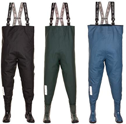 3Kamido Wathose für Jugendliche, strapazierfähige Hosenträger, Trage- und Aufbewahrungstasche, Solider Sohle, Schwarz und Grün und Denim Blau, Junior Angeln Stiefel, Matschhose (37, Grün)