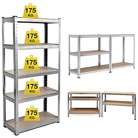Shelving Unit for Garages and Sheds 150x70x30cm Racking Storage Shelves Strong Metal Shelving 5 Tier Boltless Garage Storage Shelving Adjustable Shelf Easy Assembling Total Capacity 875KG -Galvanised