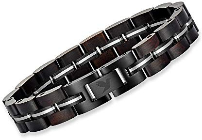 Woodstar (BLACK MAMBA Bracciale da Uomo in Acciaio e Legno, Gioielli Moda Maschile, Braccialetto Regolabile Nero B19-006