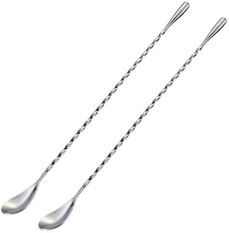 Briout Bar Spoon Cocktail Mixing Stirrers for Drink, Stainless Steel 12 Inches Long Handle, Silver 2 Pieces