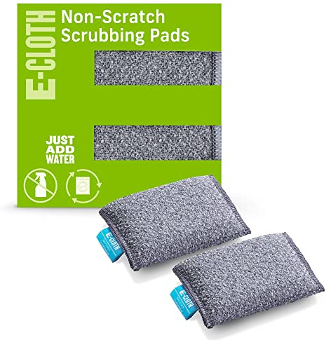 E-Cloth 2-Pack Non-Scratch Scrubbing Pads, Microfiber Scrubber and Dish Sponge, Ideal for a Streak-Free Clean Grill, Cast Iron and Dishes, Washable and Reusable, 100 Wash Promise