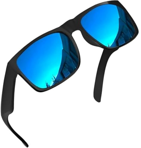 grinderPUNCH Occhiali da sole polarizzati XL con testa grande e viso largo, occhiali da sole oversize extra larghi per guida (Lenti polarizzate a specchio blu/Montatura opaca)