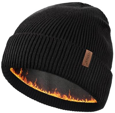 FURTALK Wintermütze für Herren Damen Fleece Gefüttert Beanie Strickmütze Unisex Warm Cuffed Outdoor Winter Mütze Schwarz