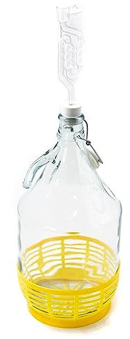 WYSKONT Enghals Flacone per palloncini con chiusura a leva, cestello di protezione, fionda d'aria e tappo per la produzione di vino, fermentazione, contenitore per bevande, in vetro trasparente, 1