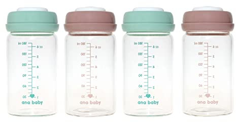Premium Glass Breastmilk Storage Bottles, Pack of Four, 180ml, Dishwasher, Freezer, and Microwave Safe (Glass Breastmilk Storage Bottles, 4 x 180ml)