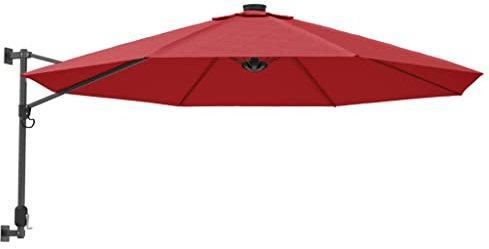 vidaXL Ombrellone a Parete con LED Rosso Chiaro 290 cm
