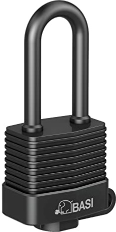 BASI | Vorhangschloss wetterfest mit hohem Bügel | Bügelhöhe 35 mm | Breite 39 mm | Lamellen aus Stahl mit Kunststoffummantelung | Zylinderschutzkappe | Outdoor-Schloss witterungsfest | 2 Schlüssel