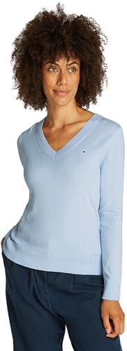 Tommy Hilfiger Damen Pullover Jersey V-Neck Strickpullover, Blau (Breezy Blue), XXL