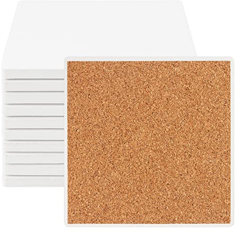 ZEONHEI 30 Pack 4 x 4 Inch Ceramic Coasters for Crafts, White Ceramic Tile Coasters with Cork Backing Pads, Square Unglazed Blank Ceramic Coasters Bulk for DIY Arts and Craft Project