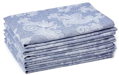 Encasa XO Blue Cloth Napkins Set of 6, 45x45 cm | Floral Jacquard Design Cotton Serviettes Napkins | Washable & Reusable Napkin for Wedding, Holiday, Halloween, Parties & Everyday Table Decor