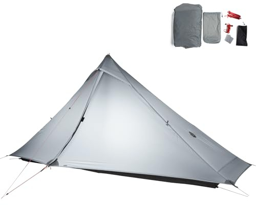 Telomat 3FULGEAR Lanshan1 Pro - Tienda de campaña ultraligera para 1 persona, 3/4 estaciones, profesional, nailon 20D, silicona de doble cara, camping, senderismo, kayak, escalada, senderismo (gris 4