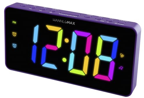 HANNLOMAX HX-160CR PLL FM Radio Alarm Clock, 2.5 LED Display with RGB Color (7 Regular Colors and 4 Dynamic Color Charging Mode), Display Dimmer Function, AC Operation only. (Purple)