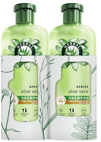 Herbal Essences Sans Sulfates Shampoing Hydratant 2x250ml Aloe Vera – Apaise, Hydrate, Nettoie et Nourrit Les Cheveux Très Secs, Parfum Jasmin, Sans Silicone ni Sulfate, Végan