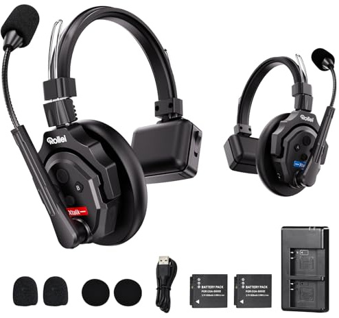 Rollei XTALK X2 Intercom Headsets 2,4GHz Kabelloses Kommunikationssystem 350M Reichweite 20H Gegensprechanlage Kopfhörer für Teamkommunikation Kommunikationssystem-Teamkommunikation-Kopfhörer-Intercom