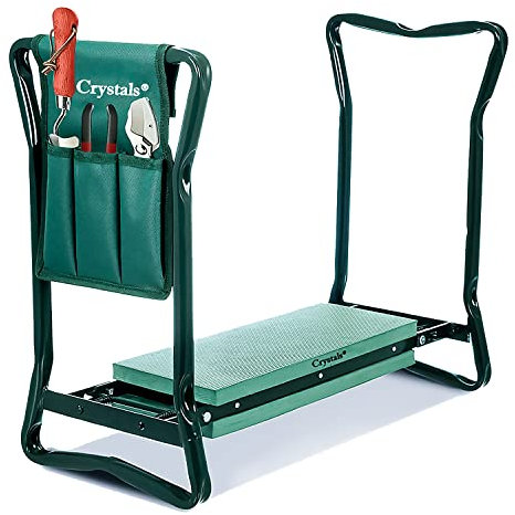 Crystals Garden Kneeler Seat with Handles and Tool Bag - Multi-Use 2 in 1 Foldable EVA Foam Padded Portable Lightweight Gardening Kneeler Stool for Garden