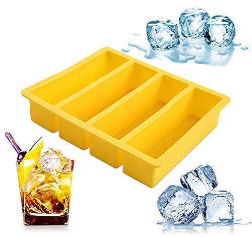 Moule à glaçons rectangulaire en silicone pour la cuisine, grand bac à glaçons pour whisky, bac à glaçons également utilisé pour le moule à beurre (jaune)