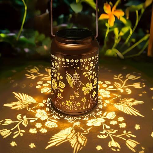 MEETOZ Hummingbird Solar Lantern, Hanging Solar Lights Outdoor, Decorative Light Garden Decor, Garden Ornaments Outdoor Light Present for Women Mom Grandma