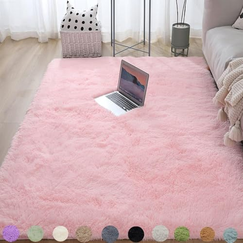 Obundi Teppich Rosa,Teppich Wohnzimmer Flauschig,Teppiche Jugendzimmer Mädchen, Weicher Rutschfester Schlafzimmer Carpet,Büro Klein Tepich (Rosa,60x120cm)