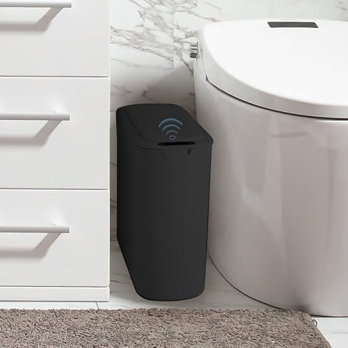 Pattumiera Automatica da Bagno, 25L Pattumiera Intelligente con Sensore di Movimento, Cestino Impermeabile con Coperchio per Camera Letto Bagno Toilette Cucina Ufficio(Nero,Senza Batterie)