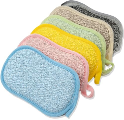 6 Piezas Estropajo Cocina, de Microfibra Que no Raya,Esponja de Cocina Duradera de Doble Cara, para Fregar los Alimentos sucios o quemados Rebeldes en ollas, Platos.