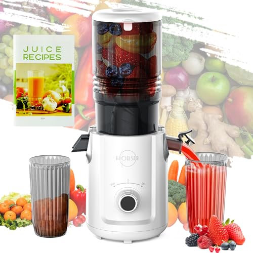 Hobsir hob Cold Press Juicer 135mm Masticating Slow Juicer with 300W Motor Large Feed Chute for Whole Fruits & Veg – Effortless Cleaning, Superior Yield (White)