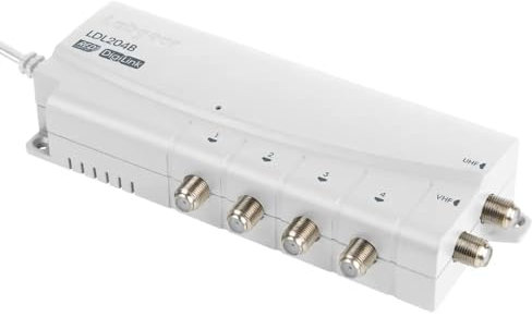Labgear LDL204B 4-Way TV & Radio Aerial Amplifier with Dual Input, F-Type Connections, 9V DC Outputs for DigiLink Eyes, Mains Powered, Signal Distribution for Multiple TVs/Radios, LED Power Indicator