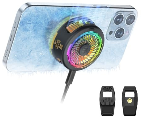 Black Shark FunCooler 5 Magnetic Phone Cooler für Gaming, Tragbarer Handy Kühler mit RGB-Beleuchtung, Handy-Kühlventilator für iPhone Magnetischer Series/Android/Tablet/iPad (Schwarz)