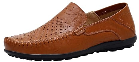 Loafers, scarpe estive da uomo, traspiranti, in pelle, da uomo, con suola piatta, per il tempo libero, comode, senza camminata, antiscivolo, tinta unita, casual, marrone, 47 EU