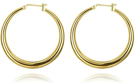 AMDXD Orecchini a cerchio da donna, in oro giallo 9 K, Au375, stile Liberty, gioielli in vero oro giallo Au375, Oro giallo 9 carati (375), Senza zirconi
