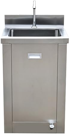 GOCHUSX Lavandino in Acciaio Inox, Stazione Lavamani Indipendente con Rubinetto A Pedale, Lavello da Esterno con capacità di Stoccaggio per Cucina, Bagno, Laboratori